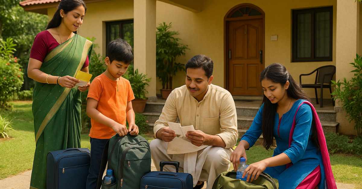 Indian family packing bags for temple trip to Tirupati